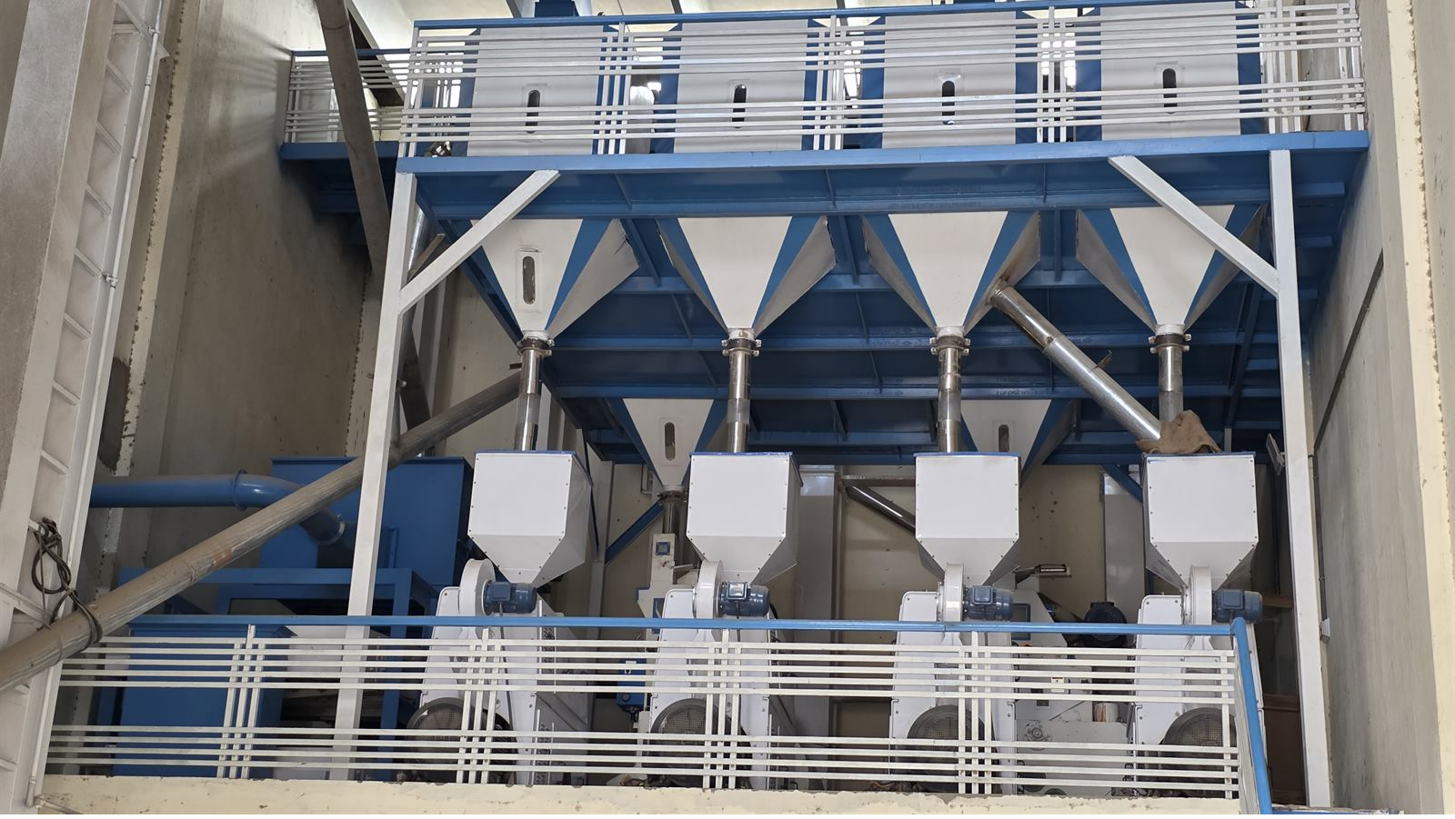 Husking unit inside the rice processing facility.