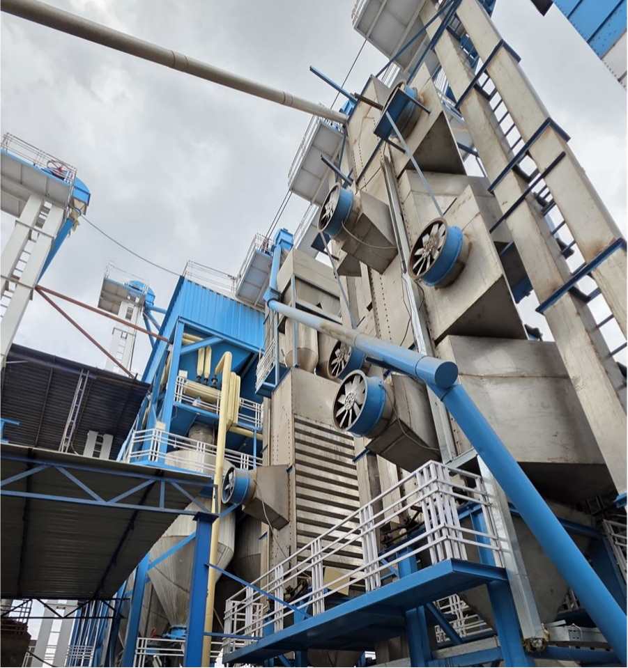 Paddy drying and steaming unit in the rice processing facility.